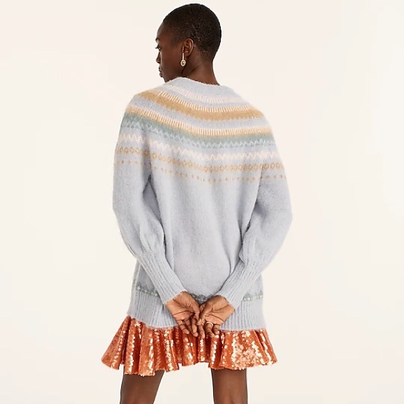 J.CREW Fair Isle Yoke Puff-Sleeve Sweater NWT M Warm Ivory Navy - Picture 5 of 11